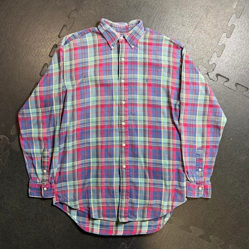 Polo Ralph Lauren Mens M Plaid Button Up Shirt Red Green Blue Long Sleeve Cotton